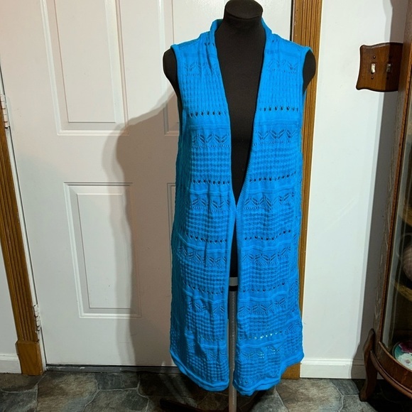 Joan Rivers Teal Blue Knit Long Vest Size Large - Picture 1 of 3